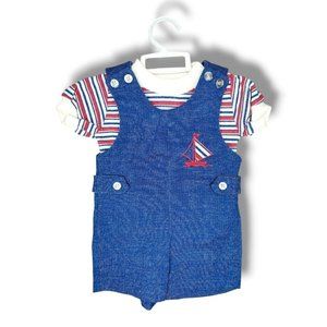 Vintage Stantogs Healthtex Denim Romper Overall Shorts Shirt Nautical 12m